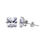 4 MM Princess Cut Clear Cubic Zirconia .925 Sterling Silver Post Stud Earrings