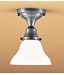 Flush Antique Brass Medium Base Socket With Green Glass Shade