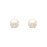 14K Yellow Gold Medium Pearl Stud Earrings with Screw-back for Baby & Children