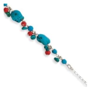 Sterling Silver Dyed Howlite Turquoise Red Coral Bracelet by 