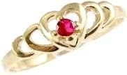 Yellow Gold Plated, Small Size Solitaire Heart Style Ring with Brilliant Lab Created Gem For Children and Adult Pinky