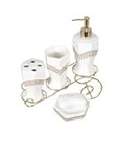 Luxury Gifts Inc® 5 in 1 Ceramic Bathroom Necessities/Accessories Set - Gold & White