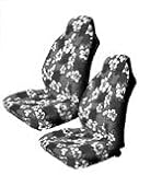 A Set of 2 Universal-fit Hawaiian Front Bucket Seat Covers for SUV / Truck Seats with Armrest - Grey Hawaiian Hibiscus Floral Print