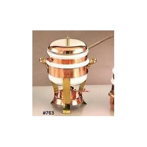 Old Dutch 2 Quart Solid Copper and Brass Fondue with Ceramic Insert by Old Dutch