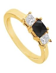 14K Yellow Gold Princess Prong Set Black and White Diamond Three Stone Ring 2.00 CT TDW