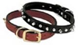 Spikes Leather Dog Collar Chestnut,Single-Ply 5/8 X 7