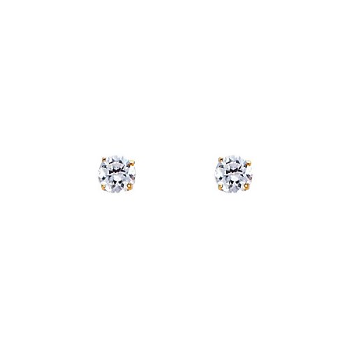 14K Yellow Gold 3mm Round CZ Solitaire Basket Stud Earrings with Screw-back
