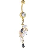 24KT Gold Plated White Pink Black FRESH WATER PEARL Drop Belly Ring