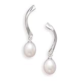 14K White Gold Drop Post Earrings with 7-7.5mm Cultured Freshwater Rice Pearls
