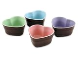 Le Creuset Stoneware Heart Ramekin Set, Set of 4, Dark Chestnut with Assorted Pastel Colors