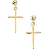 14K Yellow Gold Cross Ball Dangle Earring