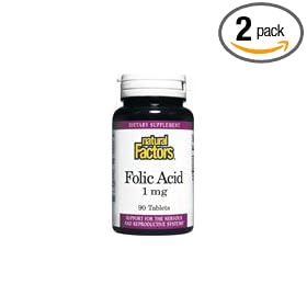 Natural Factors Folic Acid 1mg Tablets, 90-Count (Pack of 2)