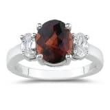 0.90 Cts Diamond and 6.88 Cts Garnet Ring in Platinum