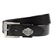Harley Davidson Men's Dress Belt--NEW for 2009. Feather-edge dress belt strap with Bar & Shield logo medallion on belt keeper and detachable buckle. 100% genuine leather strap is 1 1/4" wide. 99596-09VM