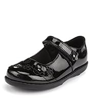 Leather Flower Appliqué Patent Shine School Shoes