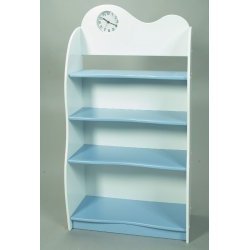 Scalloped Back Kids’ Bookcase with Clock – Blue (Blue/White) (47″H x 24.5″W x 13″D)