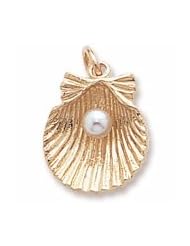 Rembrandt Charms, Shell with Pearl Charm in Solid Sterling Silver or Gold