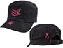 1149 WOMENS VINTAGE BLACK ADJUSTABLE FATIGUE CAP w/PINK STRIPES & ''BREAST CANCER'' RIBBON