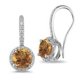 0.26 Ct Diamond and 2.60 Cts Citrine Earrings in 14K White Gold