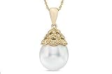 10-11mm White South Sea Pearl and Diamond 14K Yellow Gold Pendant w/Chain