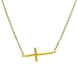 Discounts Gold Over Sterling Silver Sideway Cross Necklace/ Pendant W/Adjustable Chain ...