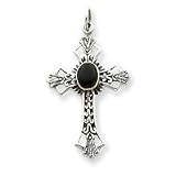 Sterling Silver Onyx Cross Pendant with 20 Inch Sterling Silver Chain