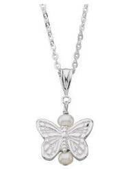 Girls Butterfly and Pearl Necklace in Sterling Silver