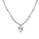 Green Swarovski Crystal Butterfly and Pearl Sterling Silver Necklace