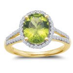 Peridot Ring - 0.53 Ct Diamond & 2.15 Cts Peridot Ring in 14K Yellow Gold
