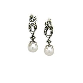 Marcasite Pearl Sterling Silver Earrings