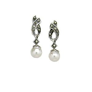 Marcasite Pearl Sterling Silver Earrings