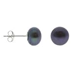 .925 Sterling Silver Genuine Peacock Freshwater Cultured 5.5-6mm Button Pearl Stud Earrings