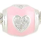 Sterling Silver and CZ PINK ENAMEL HEART Bead Charm for Pandora or Chamilia Bracelet GIFT BOXED