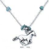 Sterling Silver 16 Inch LS Necklace With Genuine Turquoise Chips Horse
