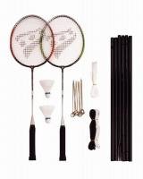 Badminton Set Adult- 2 STEEL BADMINTON RACKETS+NET POLES & SHUTTLES