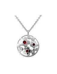 Girls Jewelry - 20 In Silver Red Resin Flower Disc Pendant Necklace