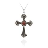Sterling Silver Gothic Cross Carnelian Pendant