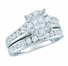 Ladies 14k White Gold 1.40 Ct Princess Round Cut Diamond Wedding Engagement Bridal Ring Set