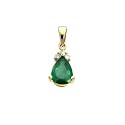 14K Yellow Gold Prong Set Pear Emerald & Diamond Pendant
