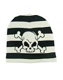 Outer Rebel Fashion Beanie- Black & White Stripe with Skull
