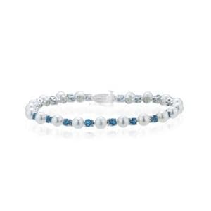 2.08 Cts Aquamarine and Akoya Pearl Bracelet in 14K White Gold by