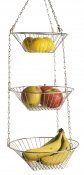 Home Basics Kitchen 3 Tier Wire Detachable Customizable Round Hanging Fruit Baskets , Heavy Duty, Space Saving, Chrome Finish