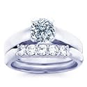 0.83 Carat D/SI2 Round Diamond Matched Wedding Set with RB Side Stones in 18K White Gold