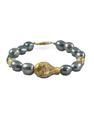 14K dyed blue freshwater cultured pearl and Murano bead bracelet, 7.5"