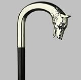Walking Stick / Cane with Crook Handle, Silver Style, Wolf Head (Made in Germany)
