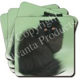 BLACK PERSIAN CAT Set of 4 Coasters