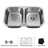 Kraus KBU22 32-Inch Undermount 50/50 Double Bowl 16 gauge Kitchen Sink, Stainless Steel