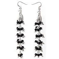 Silver Dangle Earings & Black Onyx Gemstone Gift of Love 4 inches (ers172)