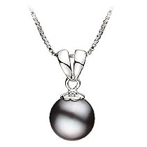 PearlsOnly Sally Black 9-10mm AA Freshwater Sterling Silver Pearl Pendant