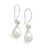 Peridot and Freshwater Pearl Sterling Silver Earrings: Birthstones for August (Peridot) and June (Pearl)